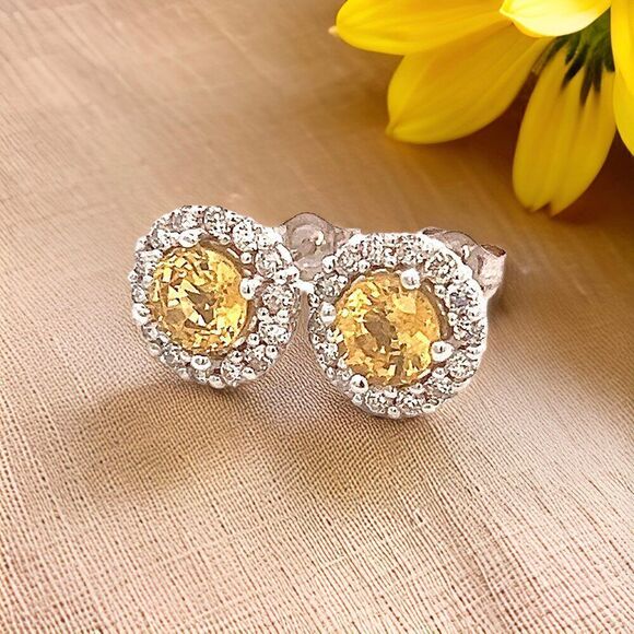 Natural Sapphire Diamond Stud Earrings 14k W Gold 2.84 TCW Certified 215620 - Picture 6 of 10